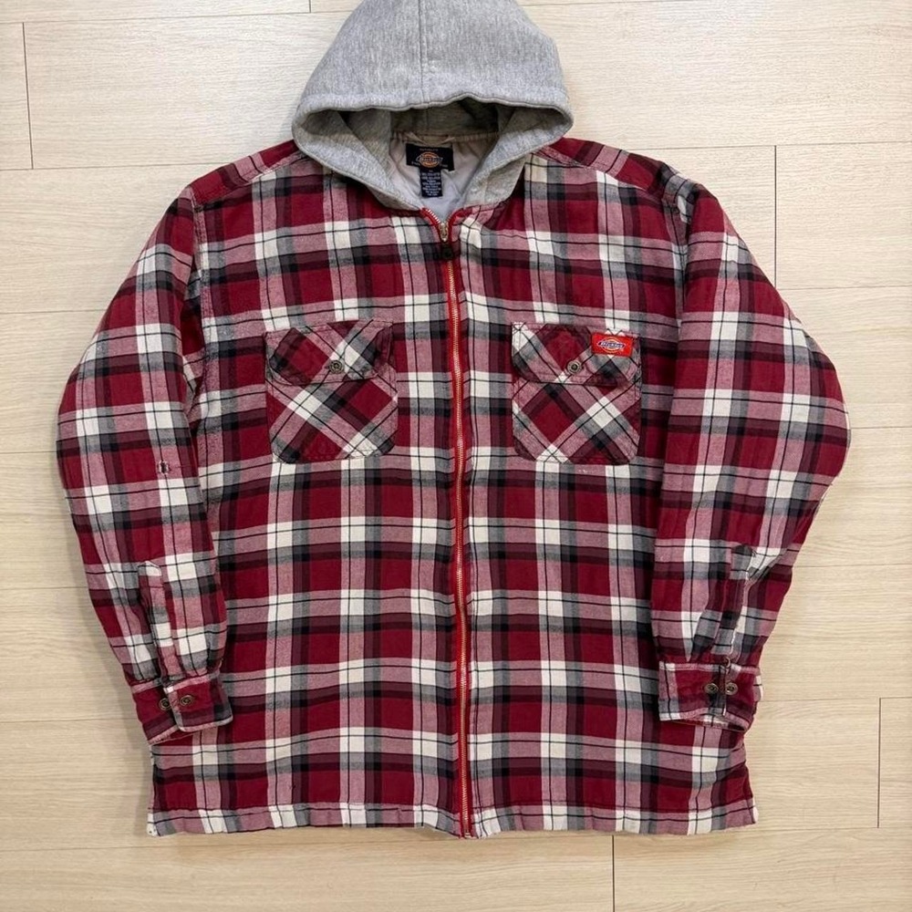 Vintage Dickies Plaid Quilt Lined Shirt Jacket Mens Size XL Hooded